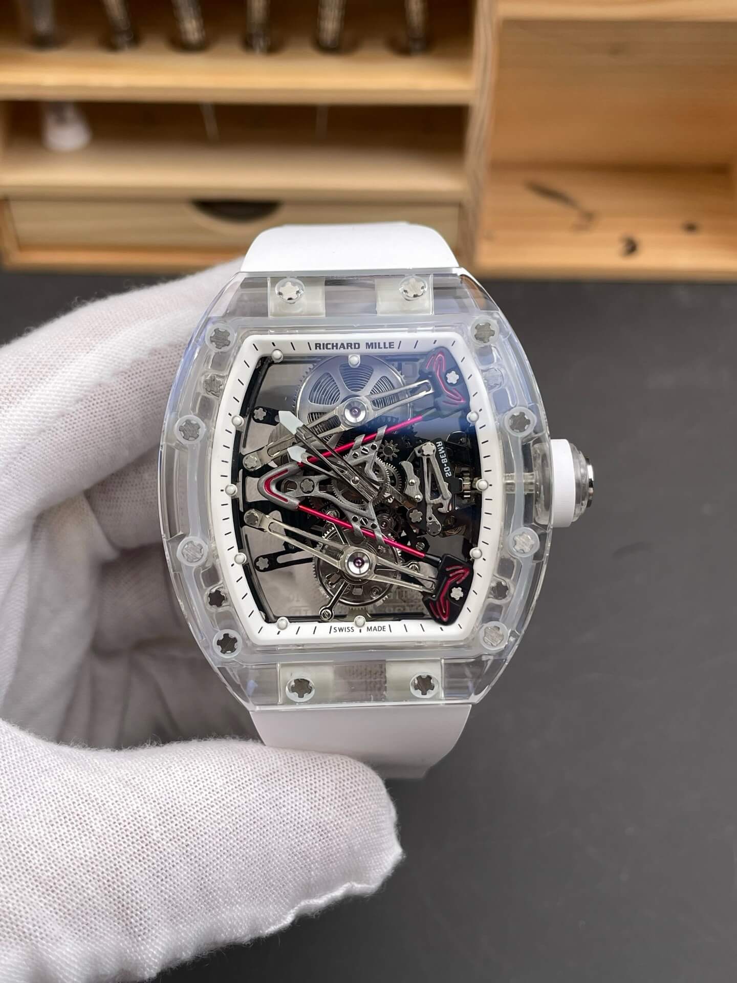 Richard Mille Replica RM 38-02 Tourbillon Bubba Watson Super Clone Watch Transparent White Crown Rubber