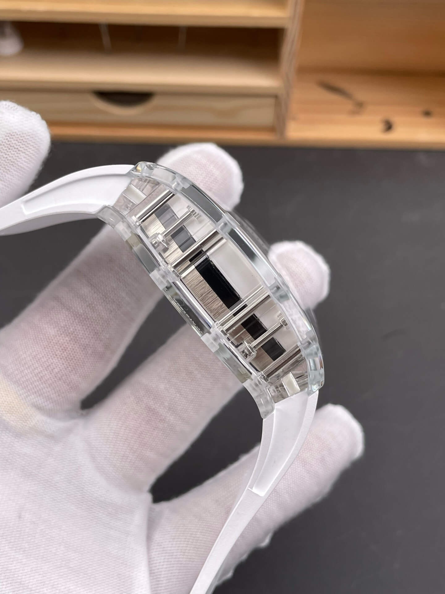 Richard Mille Replica RM 38-02 Tourbillon Bubba Watson Super Clone Watch Transparent White Crown Rubber