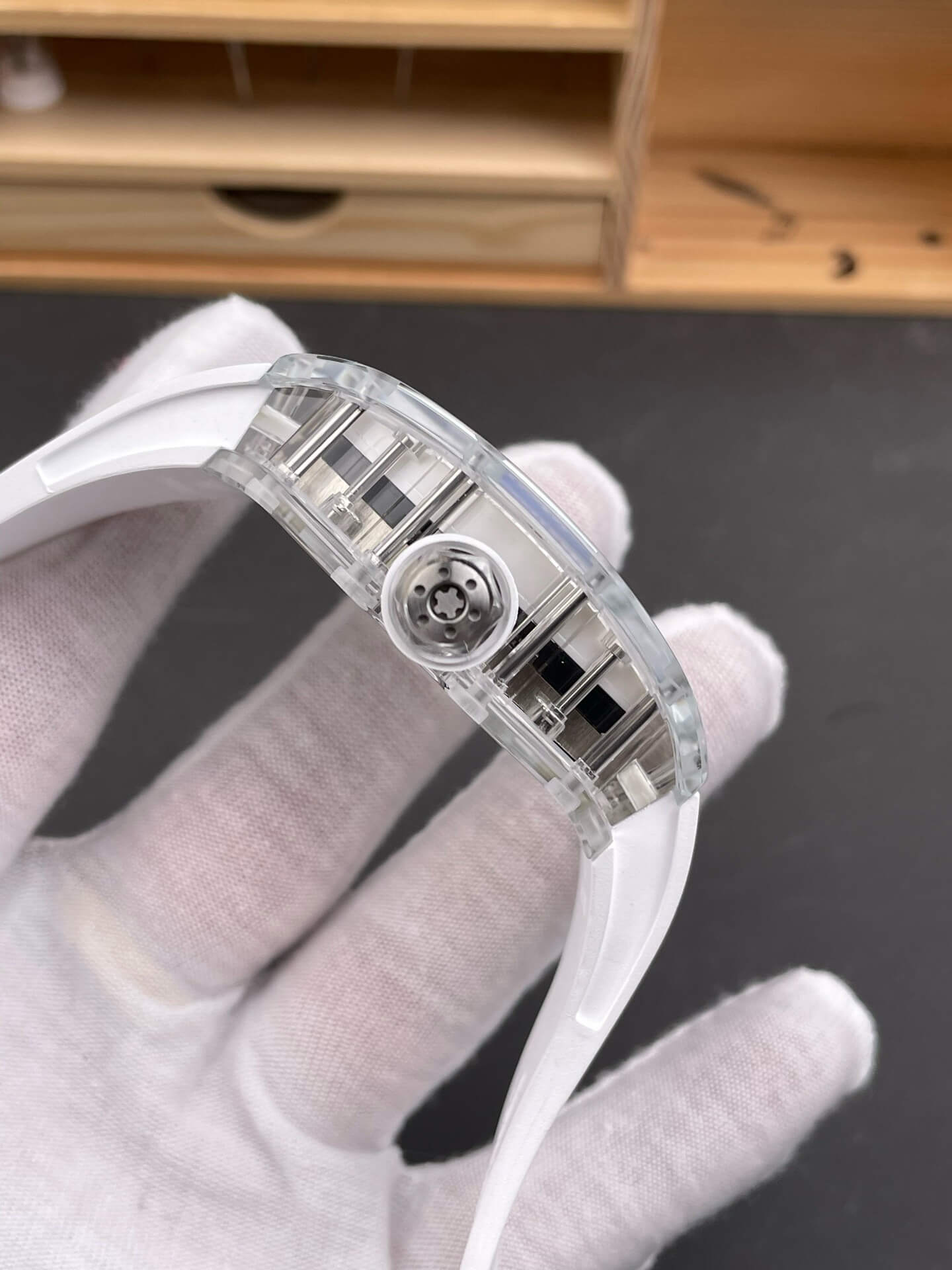 Richard Mille Replica RM 38-02 Tourbillon Bubba Watson Super Clone Watch Transparent White Crown Rubber
