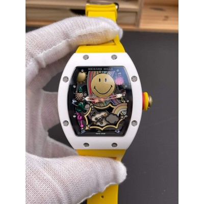 Richard Mille Replica RM 88 Smiley Super Clone Watch White Ceramic Yellow Rubber