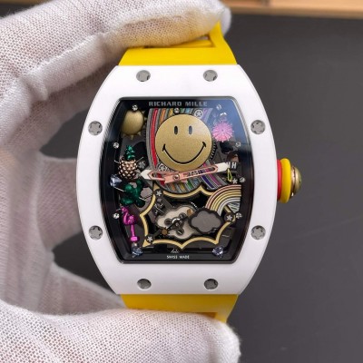Richard Mille Replica RM 88 Smiley Super Clone Watch White Ceramic Yellow Rubber