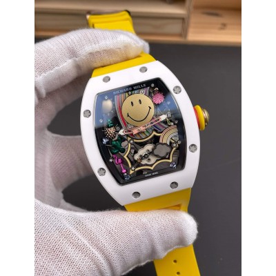 Richard Mille Replica RM 88 Smiley Super Clone Watch White Ceramic Yellow Rubber