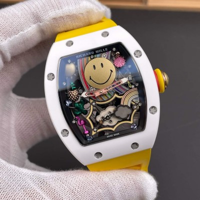 Richard Mille Replica RM 88 Smiley Super Clone Watch White Ceramic Yellow Rubber