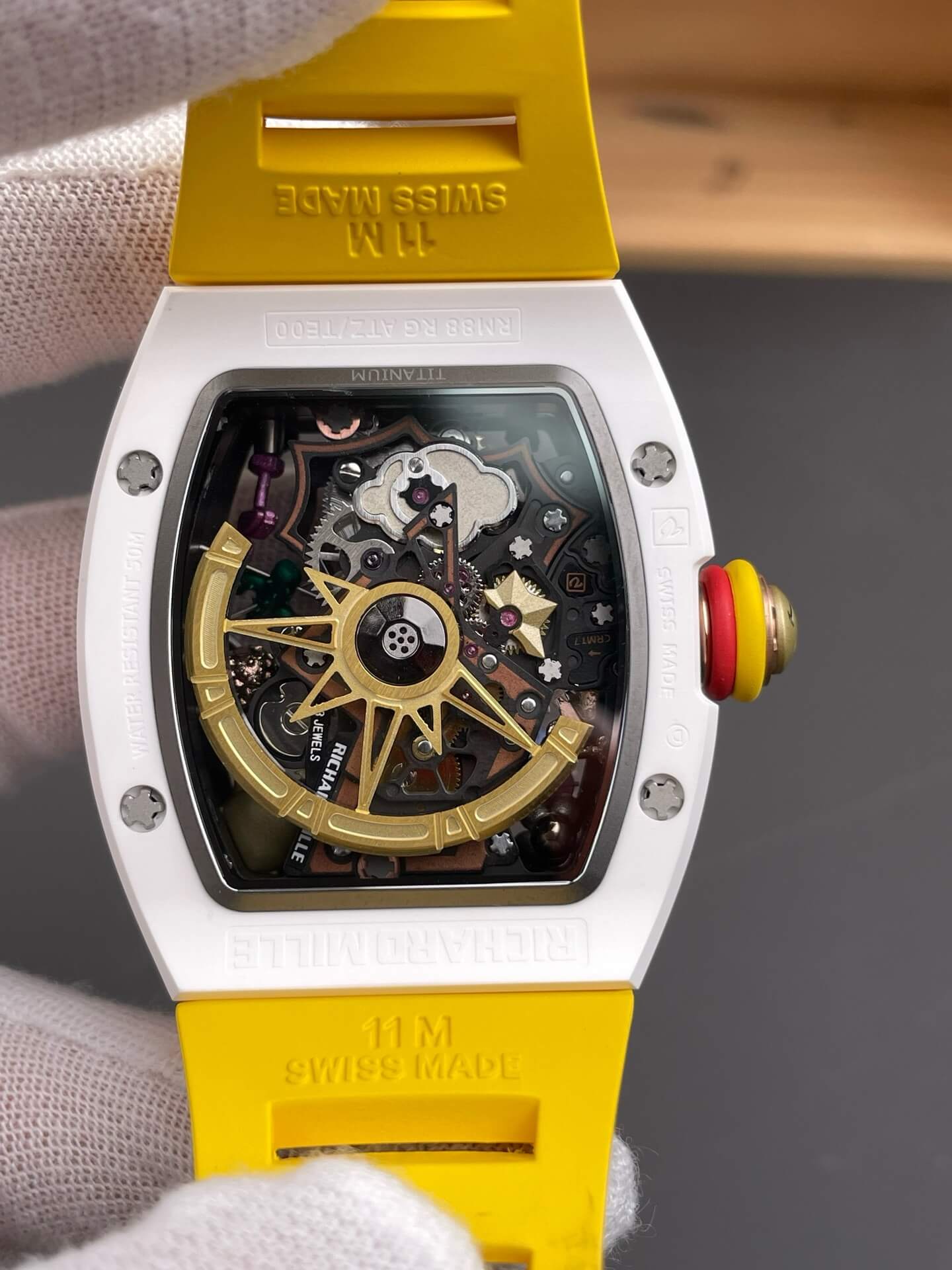Richard Mille Replica RM 88 Smiley Super Clone Watch White Ceramic Yellow Rubber Richard Mille Replica RM 88 Smiley Super Clone Watch White Ceramic Yellow Rubber