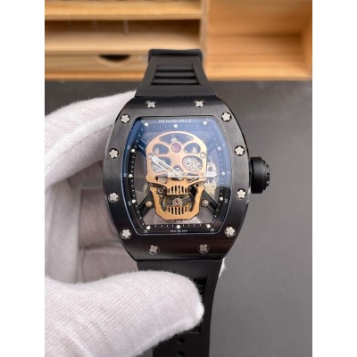 Richard Mille Replica RM 052 Tourbillon Skull Super Clone Watch Rose Gold Dial Black Ceramic Rubber