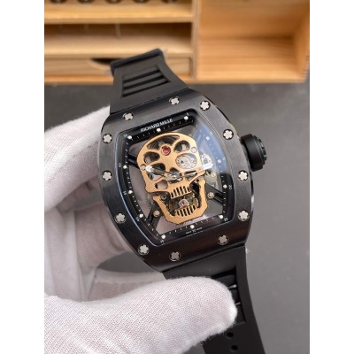 Richard Mille Replica RM 052 Tourbillon Skull Super Clone Watch Rose Gold Dial Black Ceramic Rubber