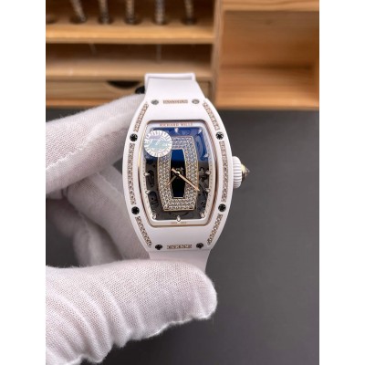Richard Mille Replica RM 07-01 Super Clone Watch Onyx Diamonds Dial Claw Setting White Ceramic Rubber Crown