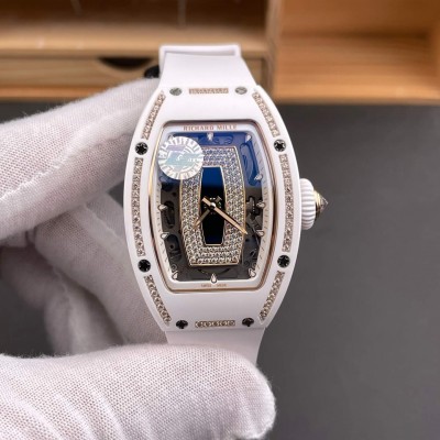 Richard Mille Replica RM 07-01 Super Clone Watch Onyx Diamonds Dial Claw Setting White Ceramic Rubber Crown