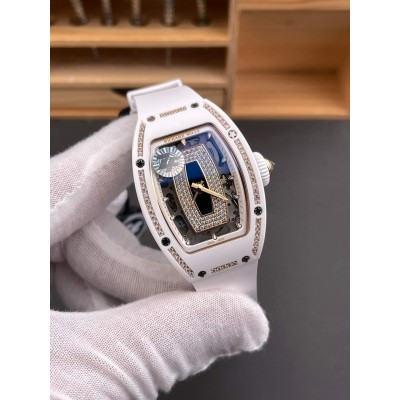 Richard Mille Replica RM 07-01 Super Clone Watch Onyx Diamonds Dial Claw Setting White Ceramic Rubber Crown