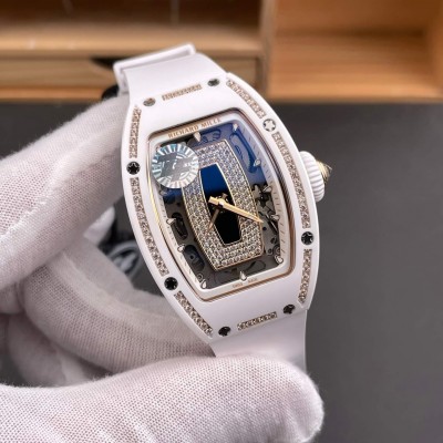 Richard Mille Replica RM 07-01 Super Clone Watch Onyx Diamonds Dial Claw Setting White Ceramic Rubber Crown
