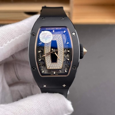 Richard Mille Replica RM 07-01 Super Clone Watch Onyx Diamonds Dial Black Ceramic Rubber Crown