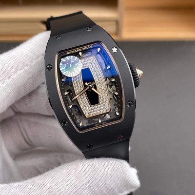 Richard Mille Replica RM 07-01 Super Clone Watch Onyx Diamonds Dial Black Ceramic Rubber Crown
