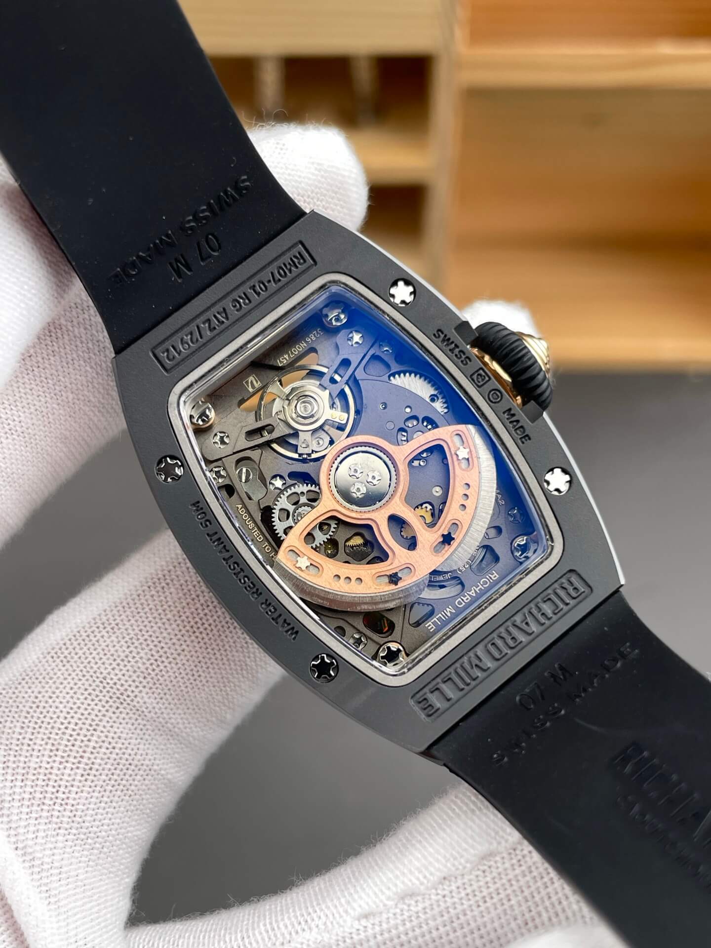 Richard Mille Replica RM 07-01 Super Clone Watch Onyx Diamonds Dial Black Ceramic Rubber Crown