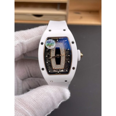 Richard Mille Replica RM 07-01 Super Clone Watch Onyx Diamonds Dial White Ceramic Rubber Crown