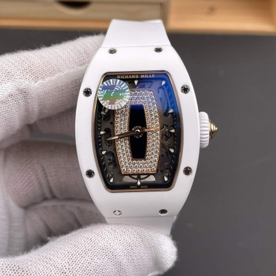 Richard Mille Replica RM 07-01 Super Clone Watch Onyx Diamonds Dial White Ceramic Rubber Crown