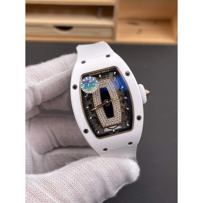 Richard Mille Replica RM 07-01 Super Clone Watch Onyx Diamonds Dial White Ceramic Rubber Crown