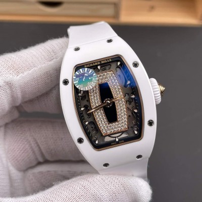 Richard Mille Replica RM 07-01 Super Clone Watch Onyx Diamonds Dial White Ceramic Rubber Crown