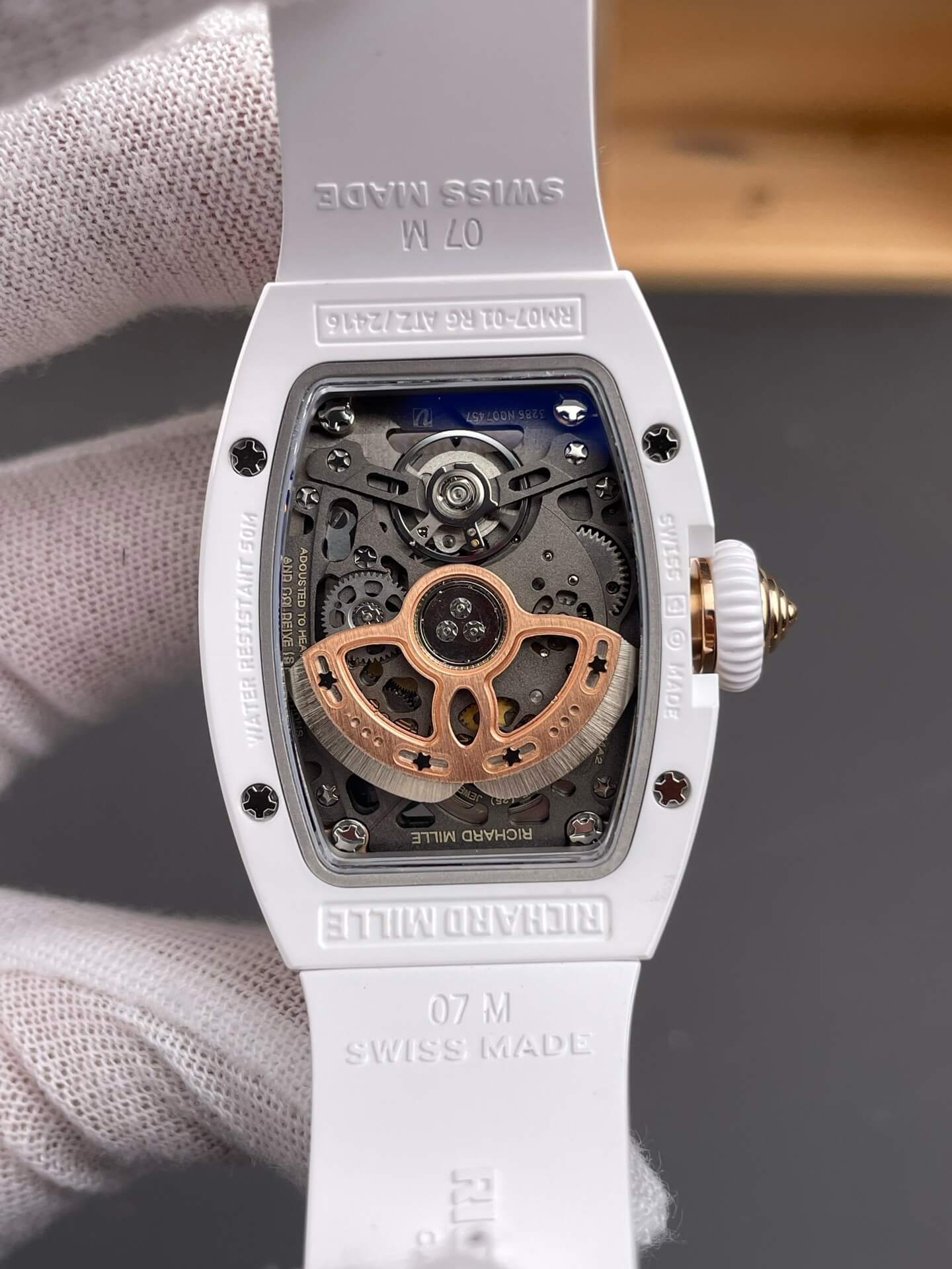 Richard Mille Replica RM 07-01 Super Clone Watch Onyx Diamonds Dial White Ceramic Rubber Crown