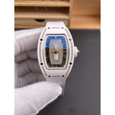 Richard Mille Replica RM 07-01 Super Clone Watch Mother of Pearl Diamonds Dial Claw Setting White Ceramic Rubber Crown