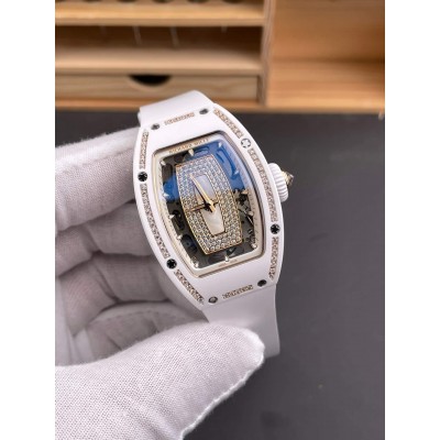 Richard Mille Replica RM 07-01 Super Clone Watch Mother of Pearl Diamonds Dial Claw Setting White Ceramic Rubber Crown