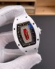 Richard Mille Replica RM 07-01 Super Clone Watch Red Diamonds Dial White Ceramic Rubber Crown