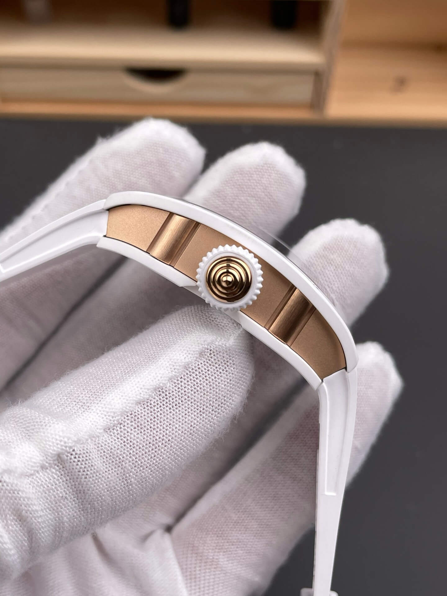 Richard Mille Replica RM 07-01 Super Clone Watch Red Diamonds Dial White Ceramic Rubber Crown