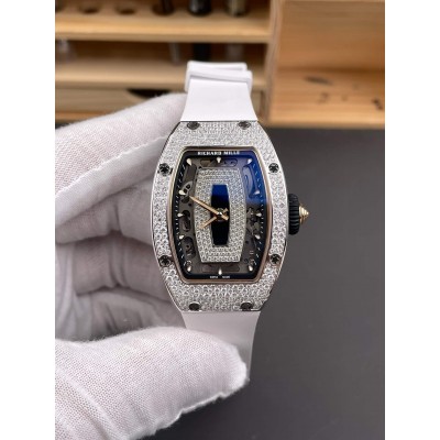 Richard Mille Replica RM 07-01 Super Clone Watch Onyx Diamonds Dial Snow Setting Stainless Steel White Rubber Black Crown