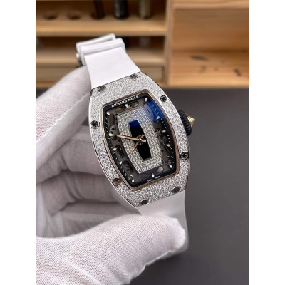 Richard Mille Replica RM 07-01 Super Clone Watch Onyx Diamonds Dial Snow Setting Stainless Steel White Rubber Black Crown