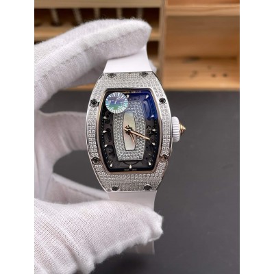 Richard Mille Replica RM 07-01 Super Clone Watch Mother of Pearl Diamonds Dial Close Setting Stainless Steel White Rubber Crown