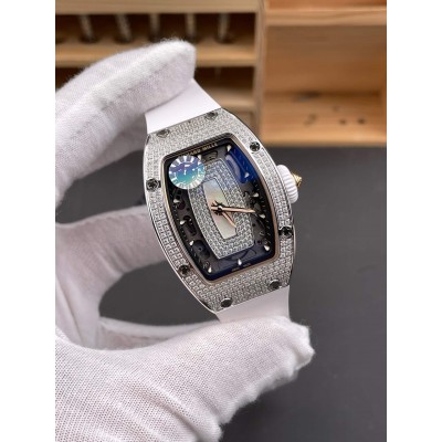 Richard Mille Replica RM 07-01 Super Clone Watch Mother of Pearl Diamonds Dial Close Setting Stainless Steel White Rubber Crown