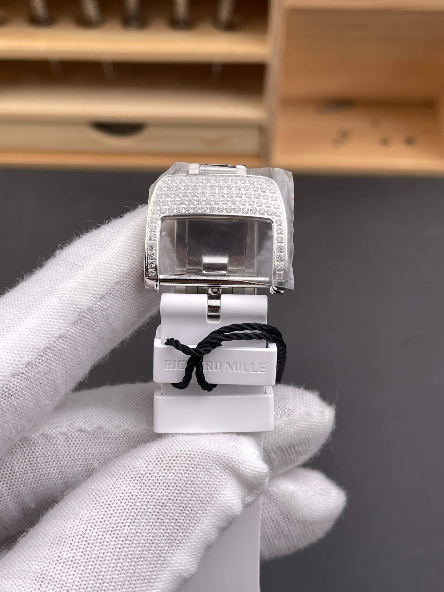 Richard Mille Replica RM 07-01 Super Clone Watch Mother of Pearl Diamonds Dial Close Setting Stainless Steel White Rubber Crown