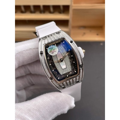 Richard Mille Replica RM 07-01 Super Clone Watch Mother of Pearl Diamonds Dial Grain Setting Stainless Steel White Rubber Crown