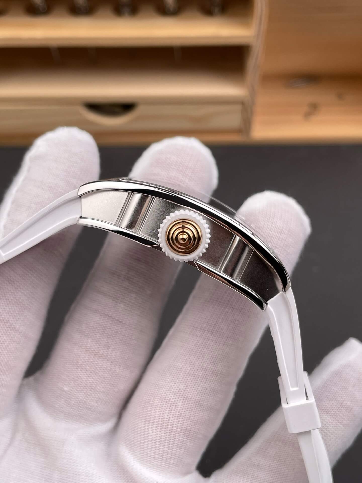 Richard Mille Replica RM 07-01 Super Clone Watch Mother of Pearl Diamonds Dial Grain Setting Stainless Steel White Rubber Crown