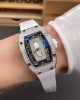 Richard Mille Replica RM 07-01 Super Clone Watch Mother of Pearl Diamonds Dial Snow Setting Stainless Steel White Rubber Crown