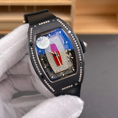 Richard Mille Replica RM 07-01 Super Clone Watch Red Diamonds Dial Claw Setting Black Ceramic Rubber Crown