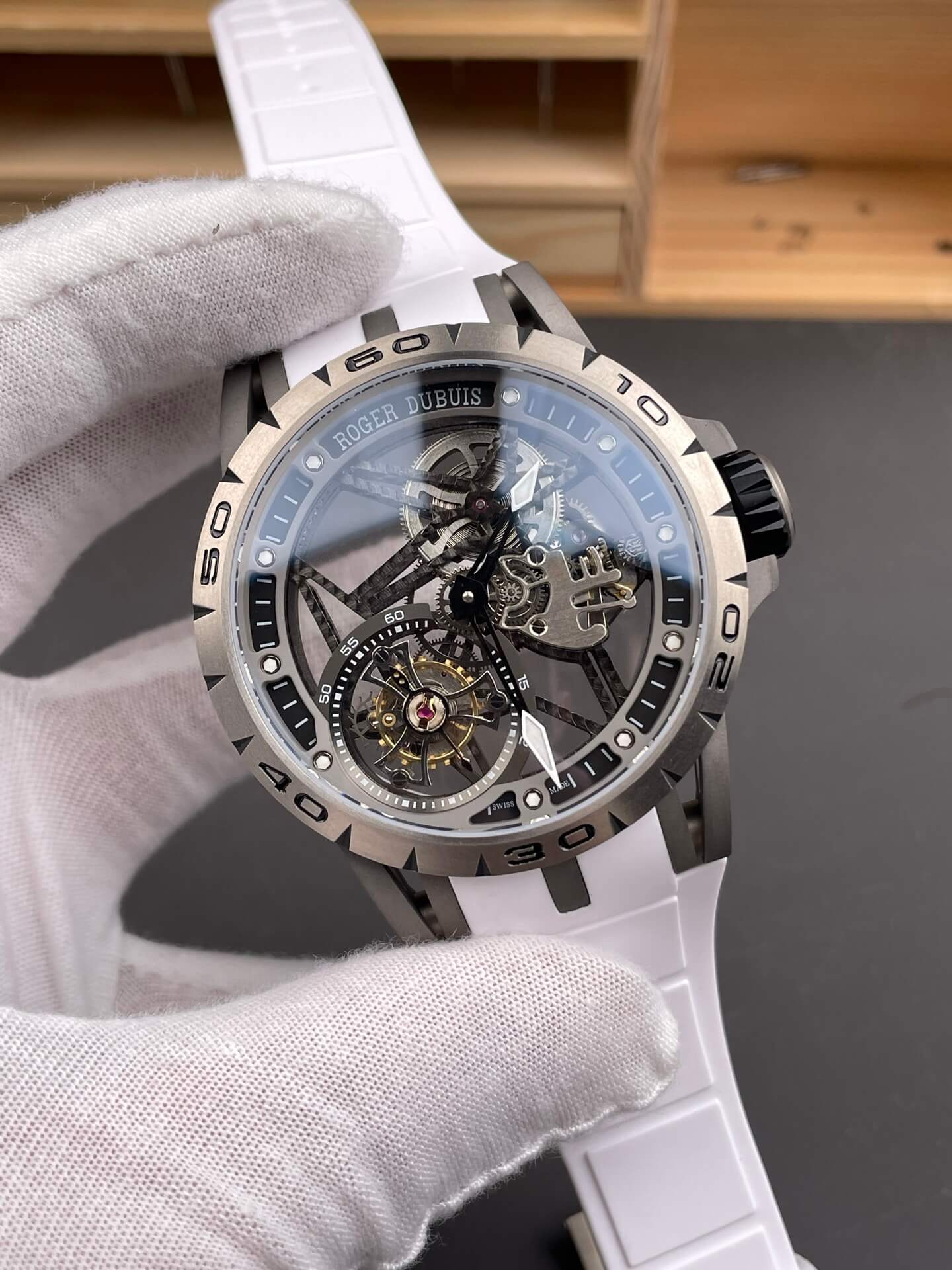 Roger Dubuis Replica Excalibur Spider Titanium White Super Clone Watch RDDBEX0479