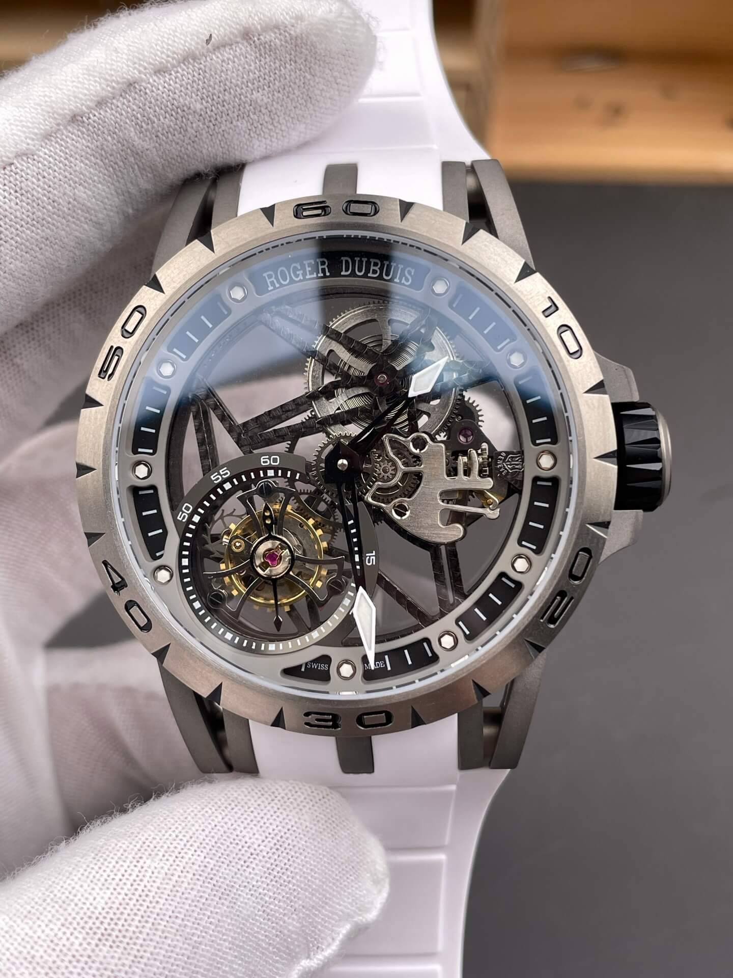 Roger Dubuis Replica Excalibur Spider Titanium White Super Clone Watch RDDBEX0479